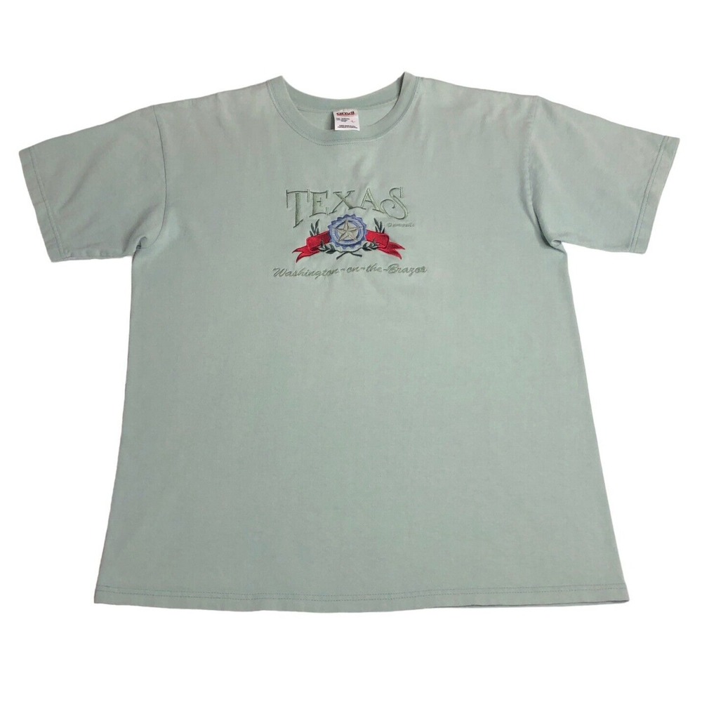 Vintage 90s Anvil Texas Shirt Large Green Washington On The Brazos Embroidered